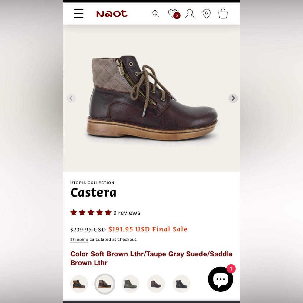Naot Castera Boot Sz 41. NEW